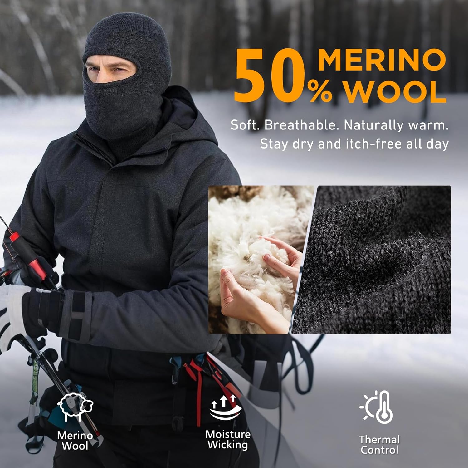 TOP-EX DryKnit™ Waterproof Winter Knitted Balaclava Wool Beanie Hat with Fleece Lining Warm Face Mask for Cold Weather - Image 3