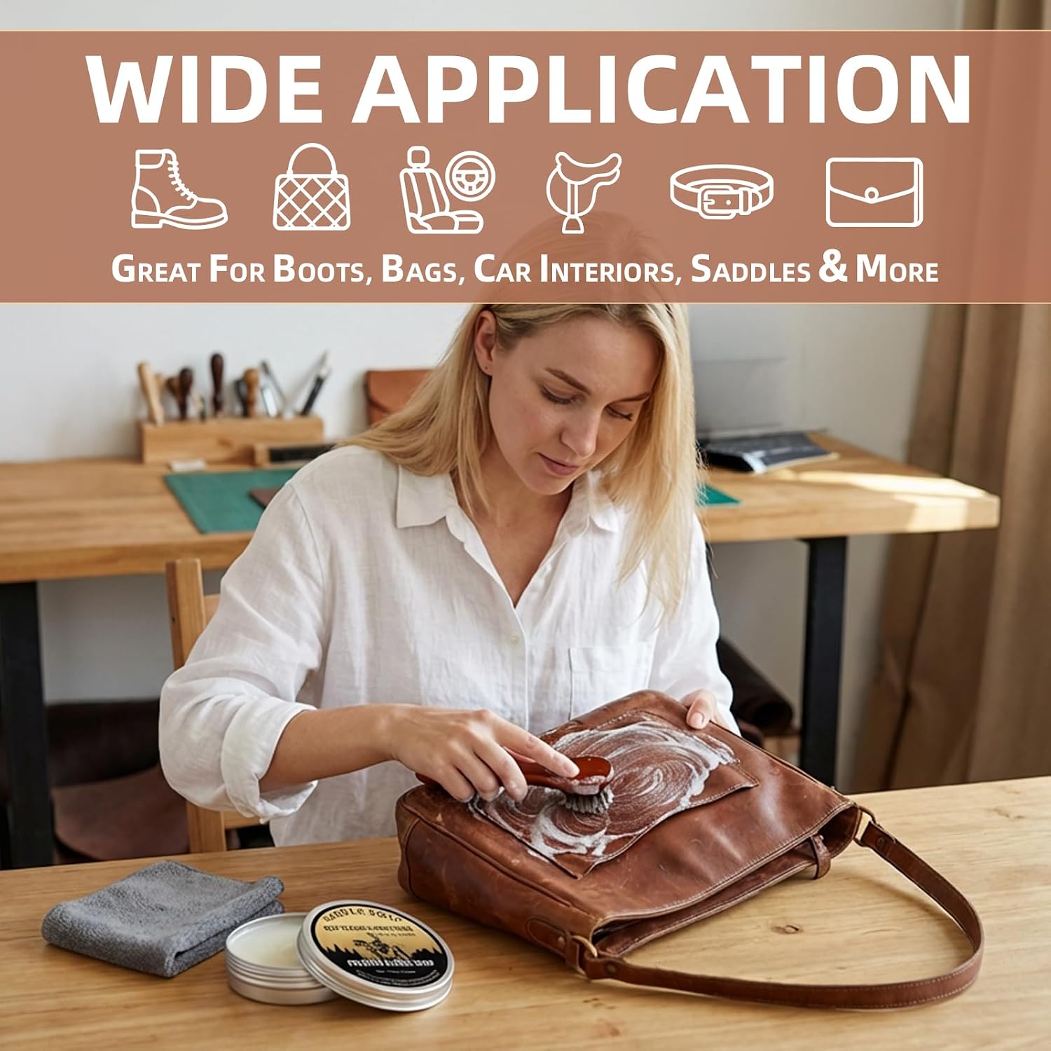 Saddle Soap Leather Care Kit with Horsehair Brush & Cloth, Leather Cleaner Conditioner for Couch, Car Seats, Shoes