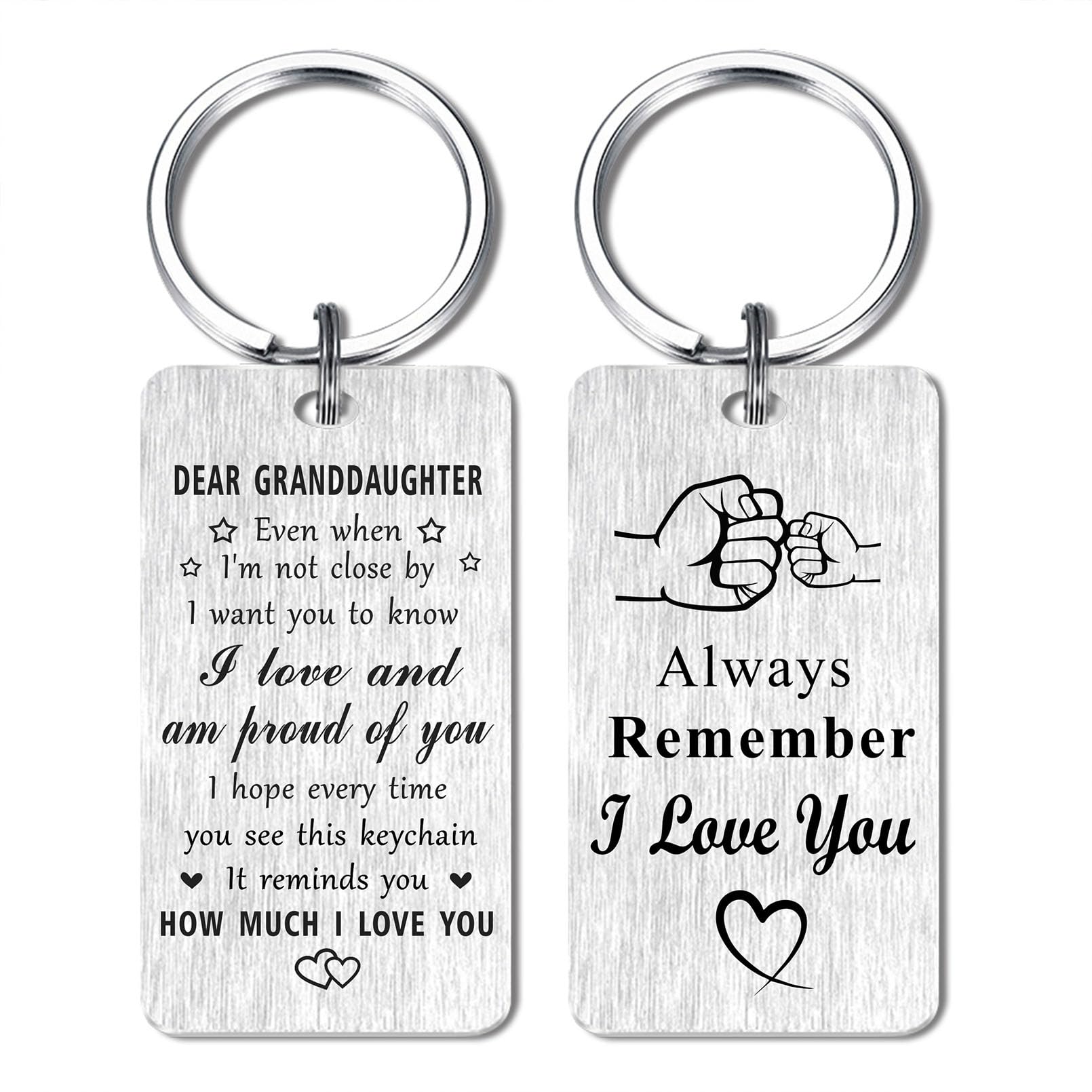 Jzxwan Granddaughter Gifts Keychain, I Love and Proud of You Granddaughter Birthday Keychain Gifts from Grandpa Grandma