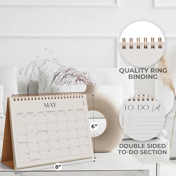 Aesthetic Desk Calendar 2026 - Runs until December 2026 - Beautiful Small Flip Desktop Calendar for Easy Organizing