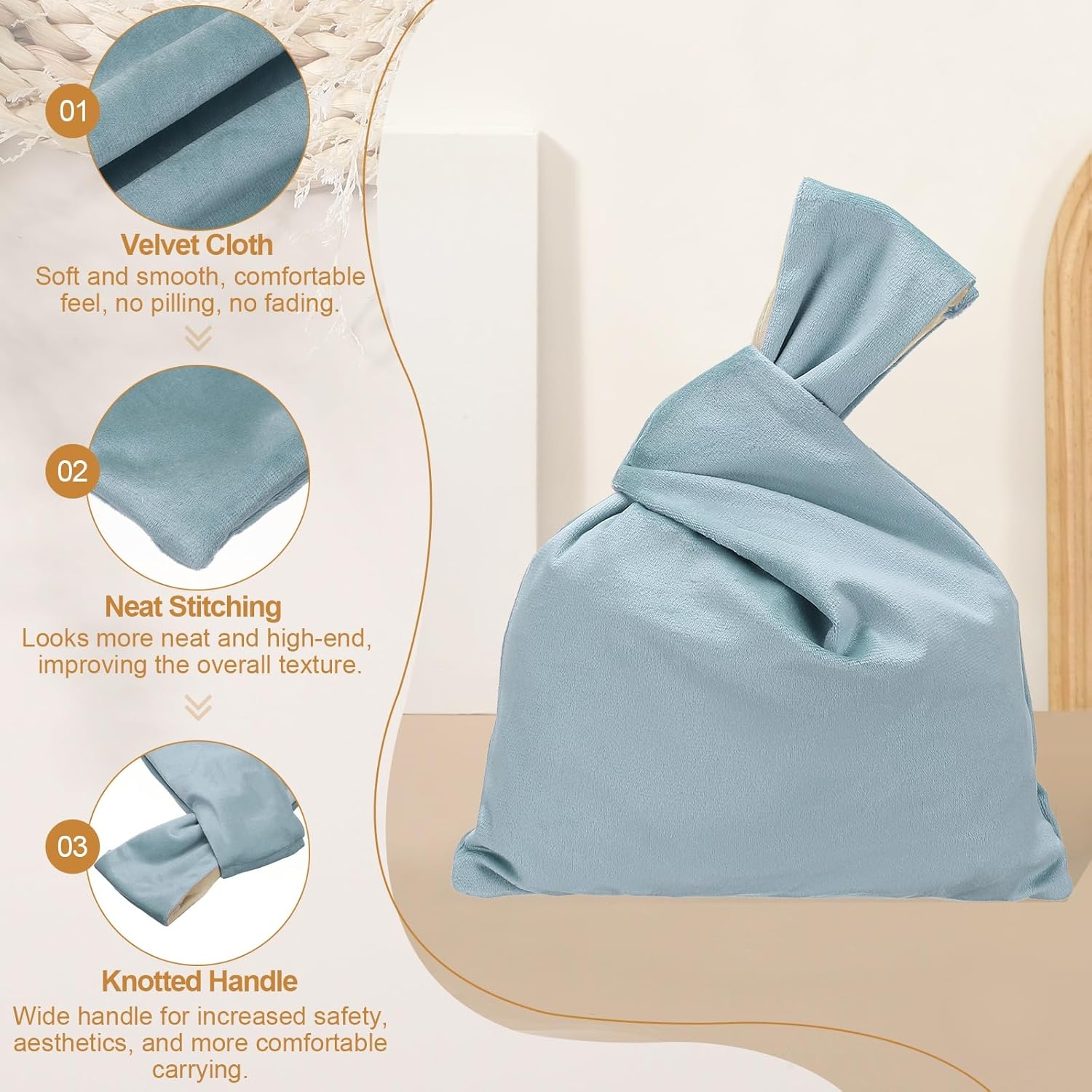 uxcell Velvet Wrist Knot Tote Bag, Women's Wristlet Knot Pouch Clutch Wristlet Sleeve Handbag Wrist Knotted Evening Purse Bag - Image 5