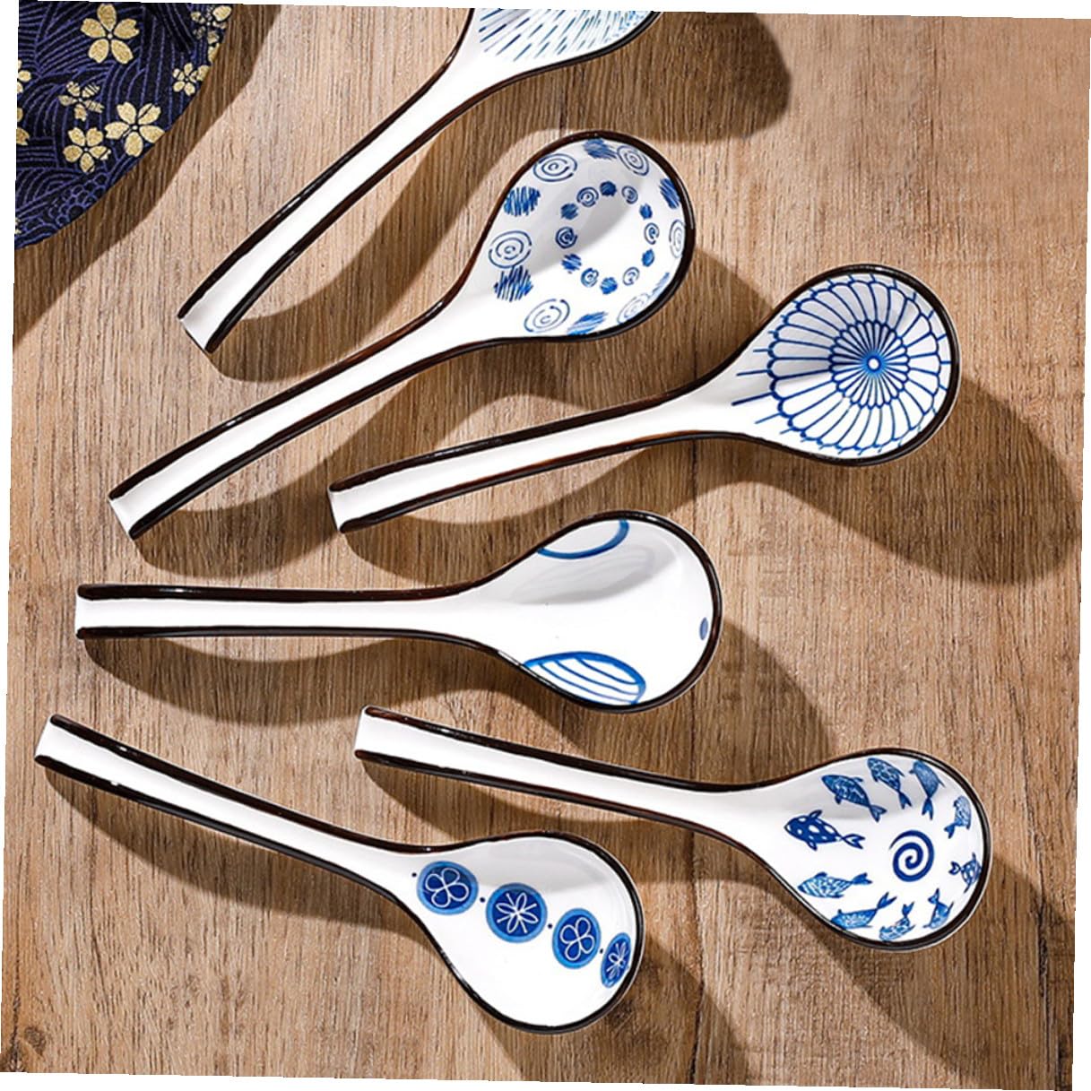 6 Stück Teiliges Asiatische Keramik suppenlöffel Ergonomisch Geformt Komfortabel Sicher Vielseitig für Suppe Reis Porridge Geeignet