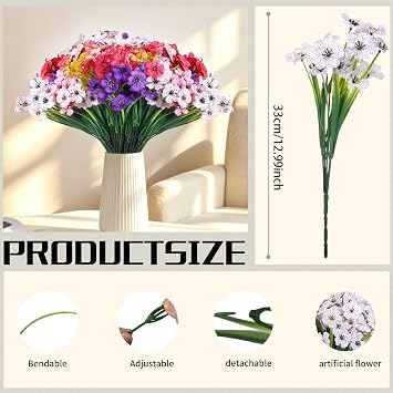 18 Bundles Artificial Flowers for garden,UV Resistant Fake Flowers,No Fade Silk Flowers with Decorative Faux Plastic Plants for Porch Window Box Hanging Baskets(Multicoloured)