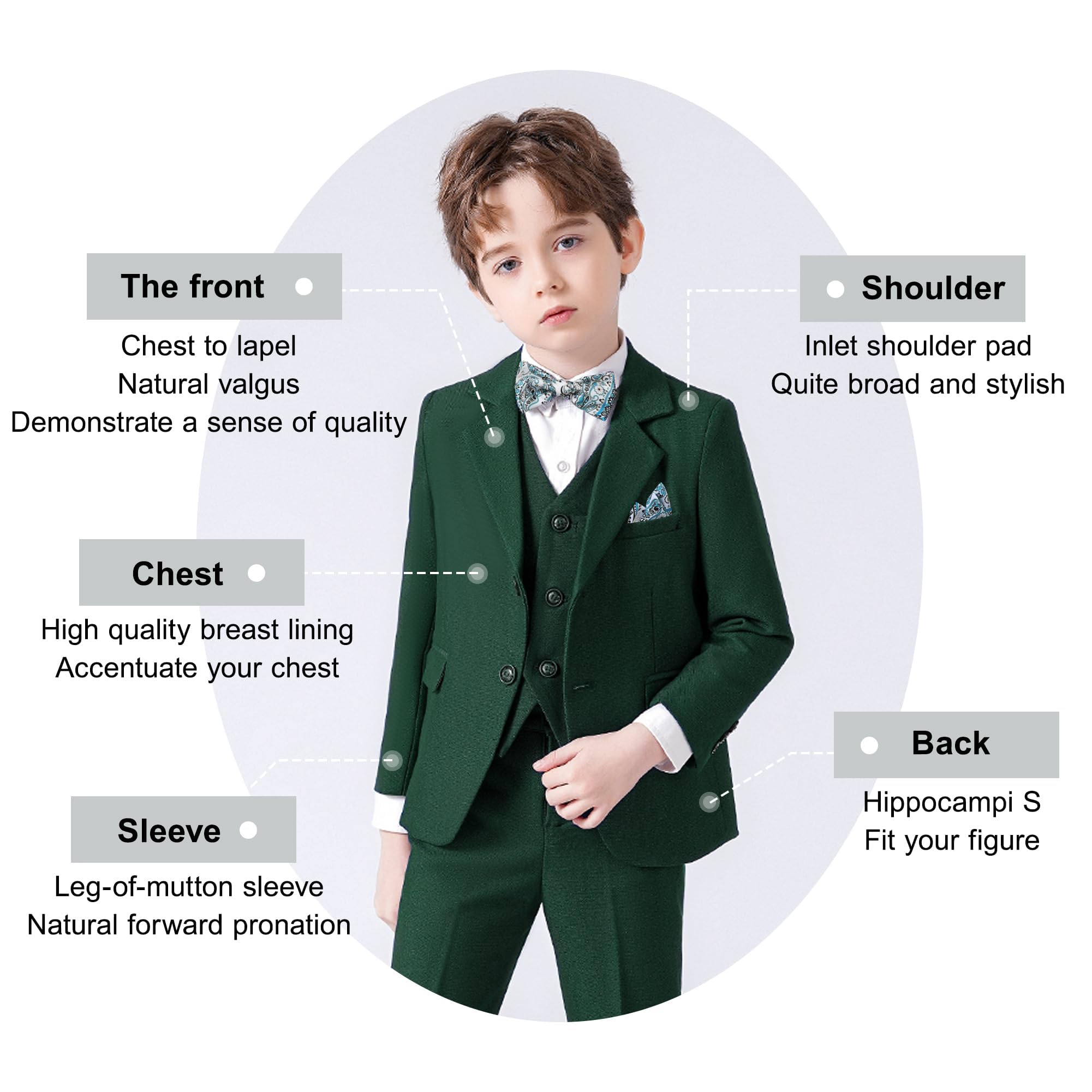 Garçon Costume 5 Pièces Classique Slim Fit Costume de Mariage Ensemble Gentilhomme Tuxedo Veste Pantalon Et Chemise Gilet 6 à 10 Ans