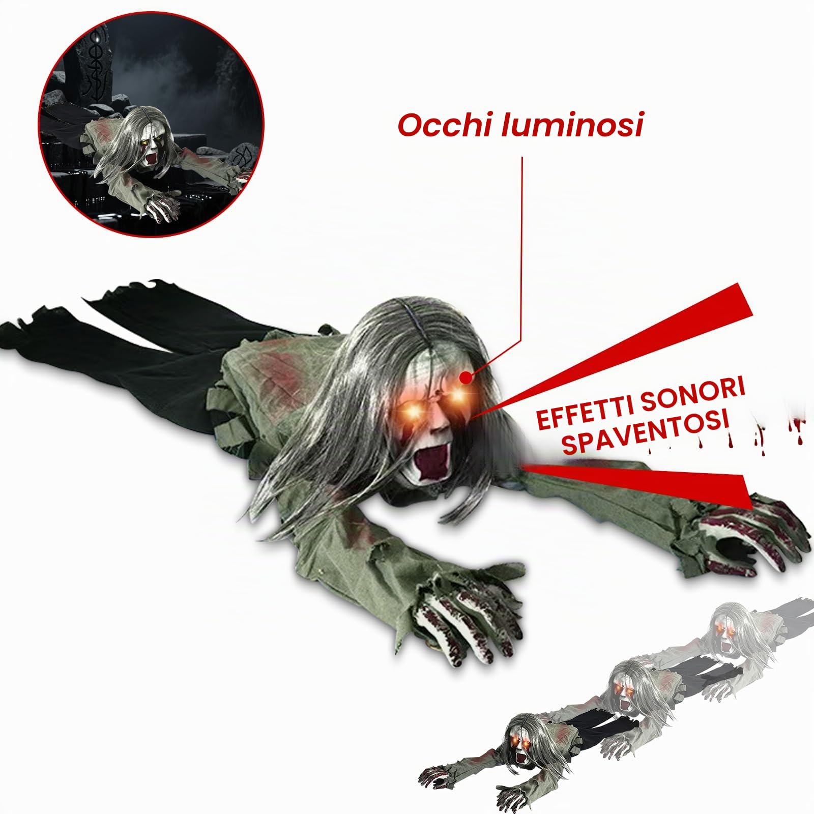TRIXES Decorazione Halloween Zombie Animata strisciante