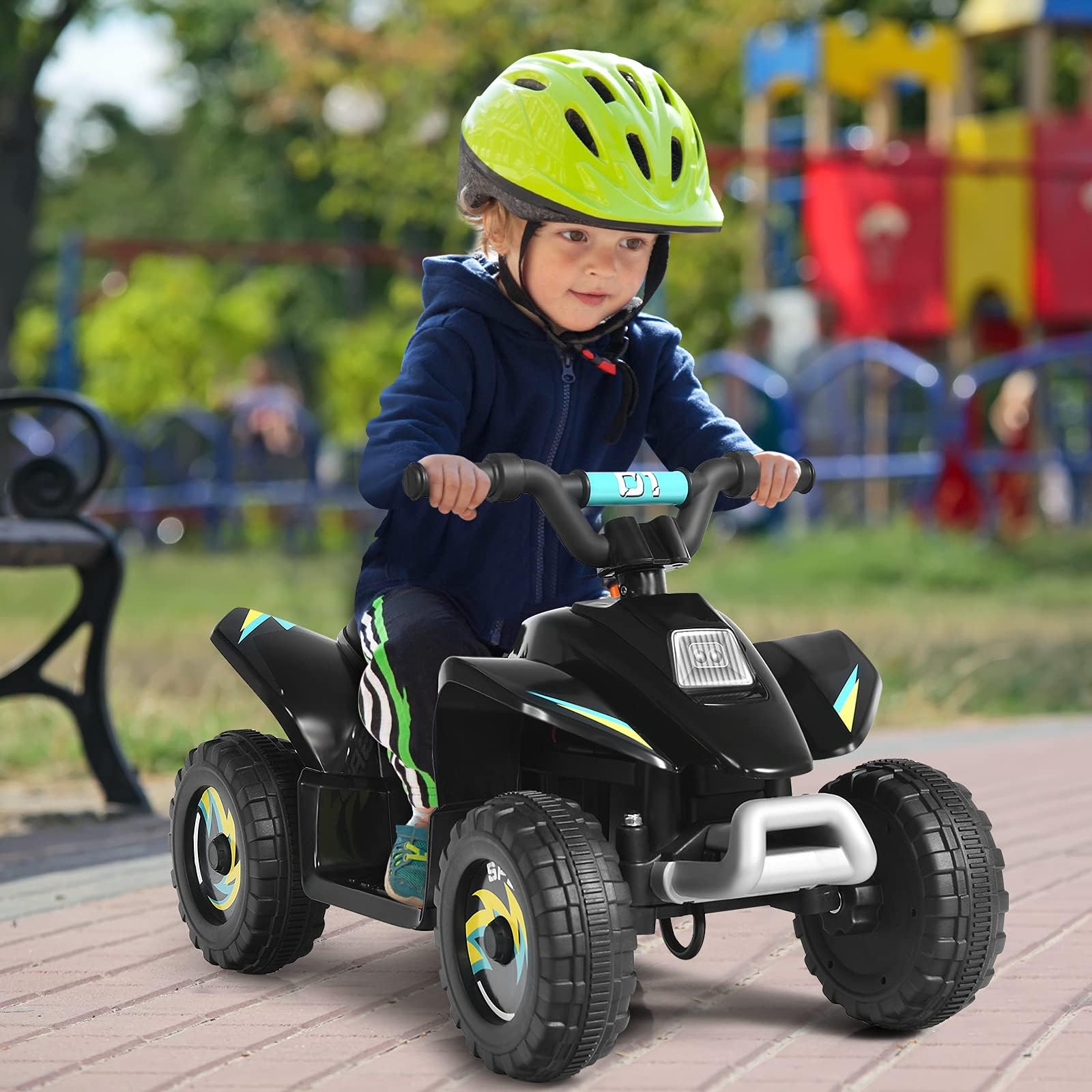 COSTWAY Quad avec Batterie 6V pour Enfant, Quad Électrique avec Marche Avant/Arrière, Fonctionnement Sécurisé et Vitesse Max de 4,5 km/h, Cadeau pour Garçons et Filles, Bleu/Noir/Blanc/Rouge (Noir)