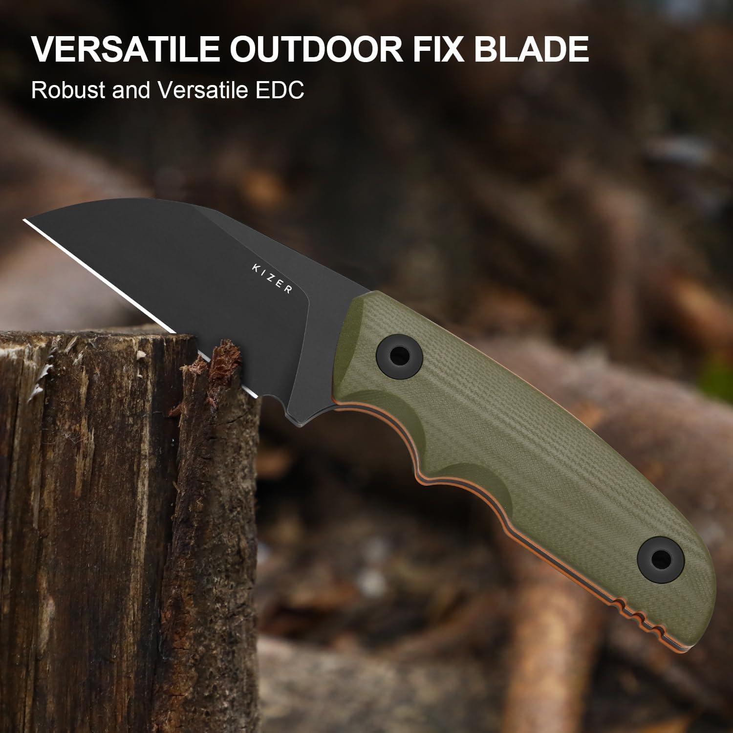 Kizer Snick Fixed Blade Knife with Sheath, 2.68" AEB-L Steel Sheepfoot Camping Knife with Olive Green G10 Handle, EDC Knives for Hiking 1085A3