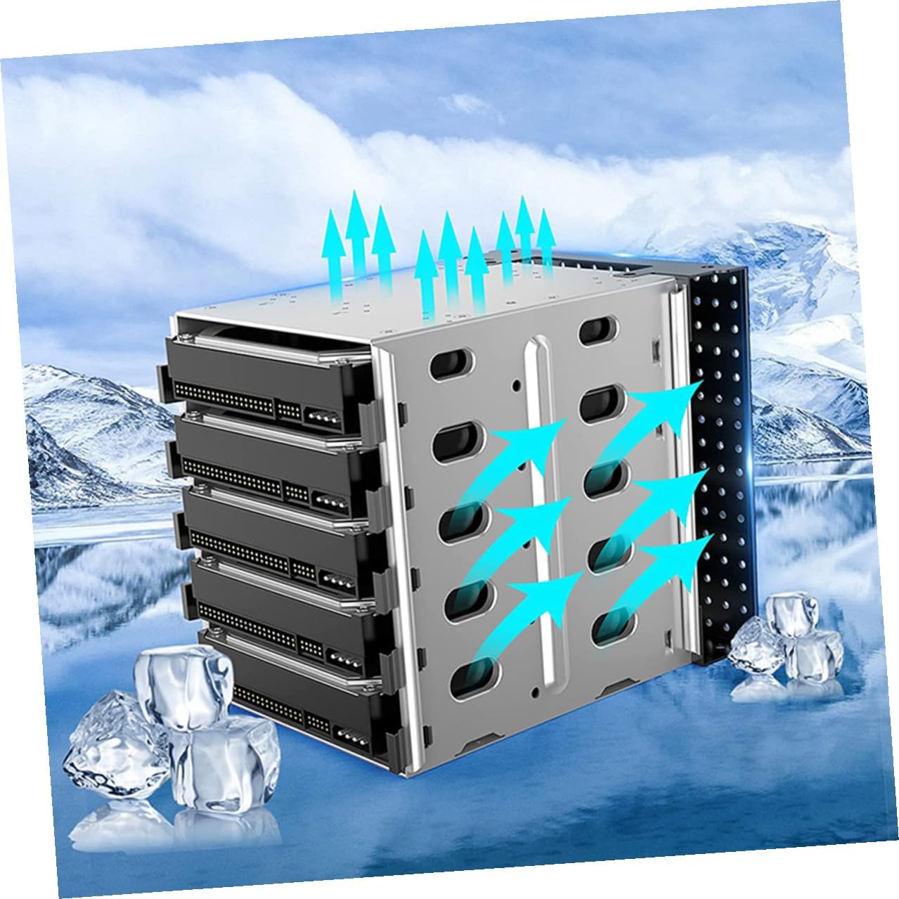 5 Inch Hard Drive Cage 5-Bay HDD Mounting Bracket with Fan for PC Case Optical Drive Bay Conversion