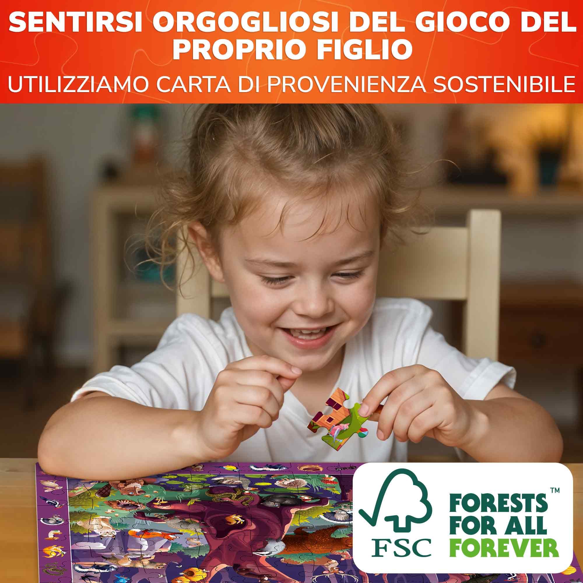 Puzzle da 100 Pezzi per Bambini 3 4 5 Anni - Set di 3 Puzzle da Pavimento Giganti - Impara Animali e Insetti della Foresta Oceanica - Giocattoli Educativi per Ragazzi e Ragazze dai 6 ai 7 Anni