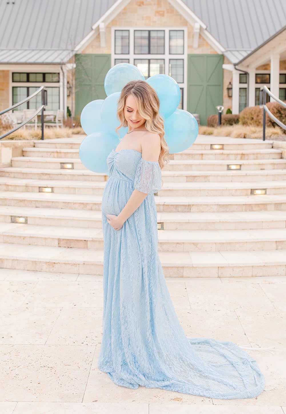 ZIUMUDY Photography Maternity Dress Off Shoulder Lace Baby Shower Pregnant Wedding Dress