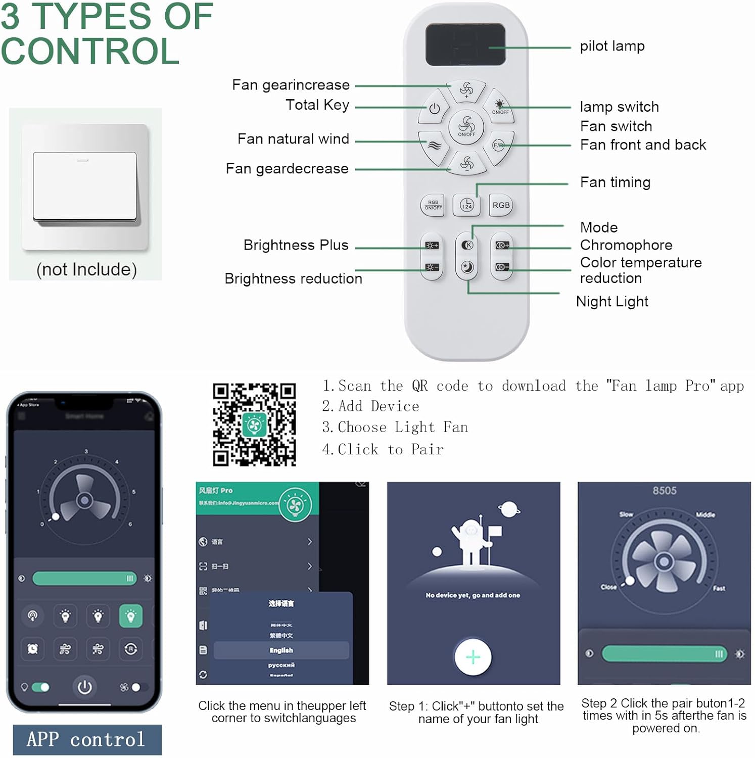 KNUN Nickel 48 Inch Ceiling Fans with Lights and Remote/APP Control, Low Profile Ceiling Fan, 8 Blades，LED Dimmable, Reversible DC Motor, Noiseless, Ceiling Fan for Bedroom Indoor/Outdoor Use