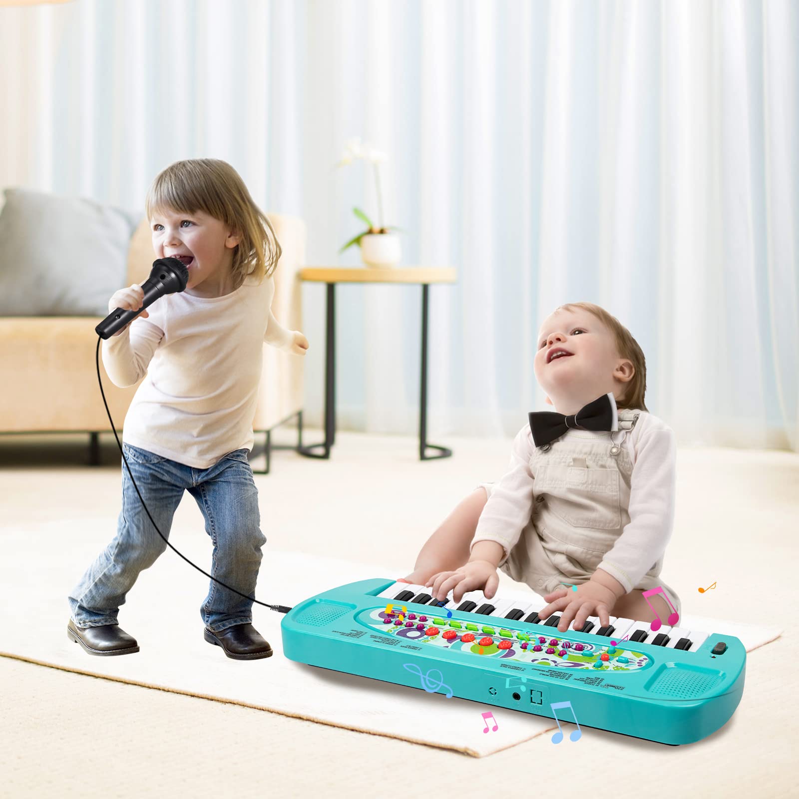 Mini piano de teclado para niños, piano portátil de 32 teclas, aprendizaje temprano, teclado electrónico de música, instrumento de instrumento para niños y niñas de 3, 4, 5, 6 años (azul) 6