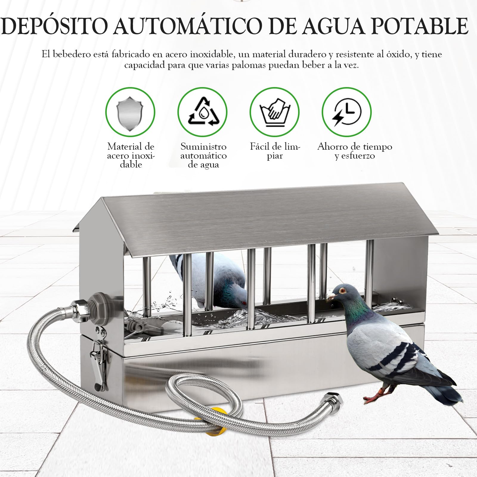 Dispensador automático de agua de pollo de acero inoxidable Bebedero de Palomas, Comedero AutomáTico Para PáJaros de Gran Capacidad, Bebedero de Pollos, Adecuado Para Codornices, Palomas