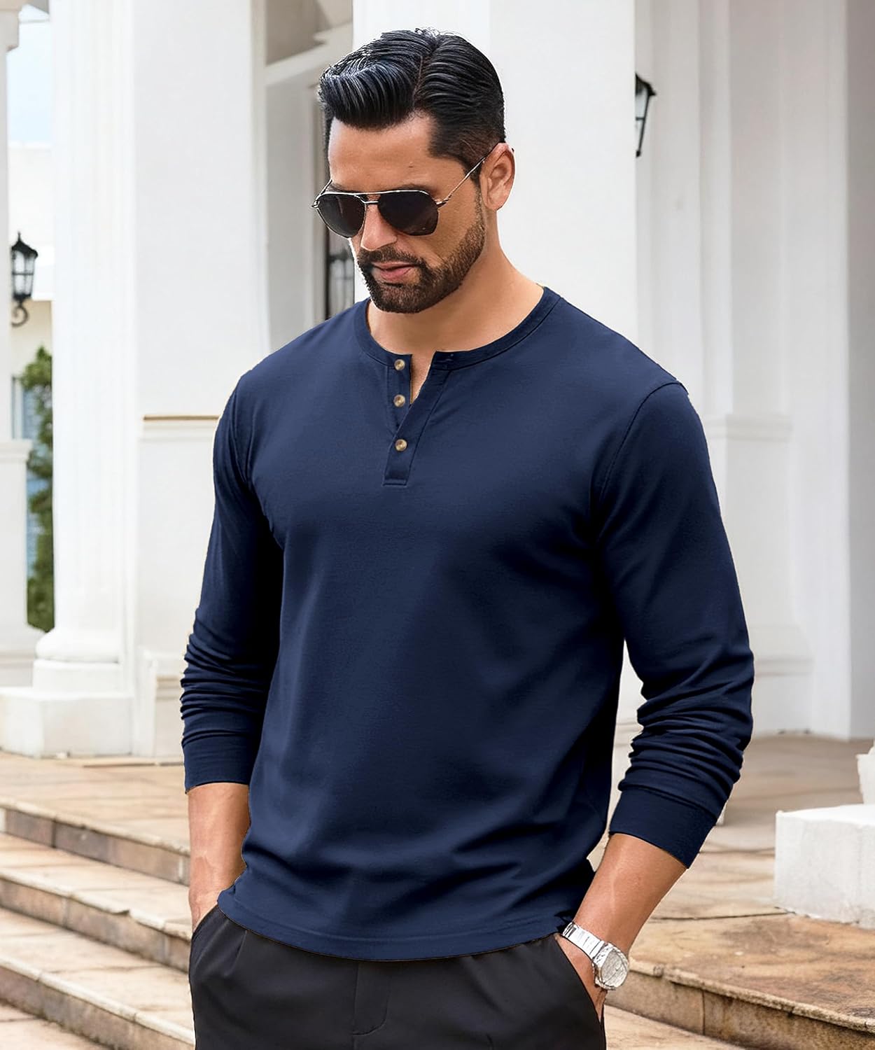 EKLENTSON Men's Henley Shirts Long Sleeve Cotton Lightweight Pullover Shirt Casual Fashion Button T-Shirt Basic Tee Tops - Image 3