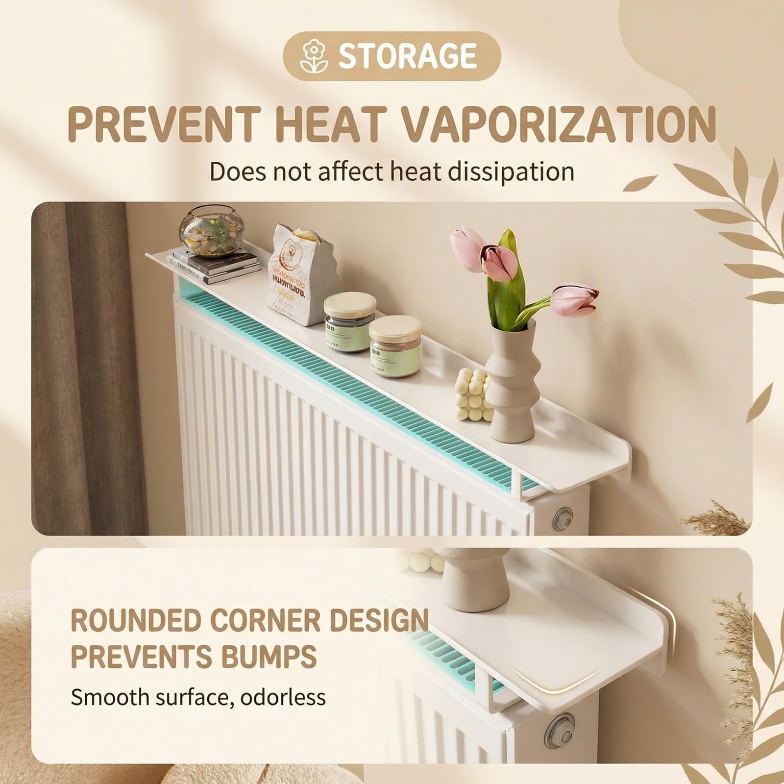 Heavy Duty Radiator Shelf No Drilling Iron Cover Wspornik do rozpraszania ciepła Gładka krawędź Łatwa instalacja Stabilna przestrzeń do przechowywania Oszczędność Bedroom Hallway