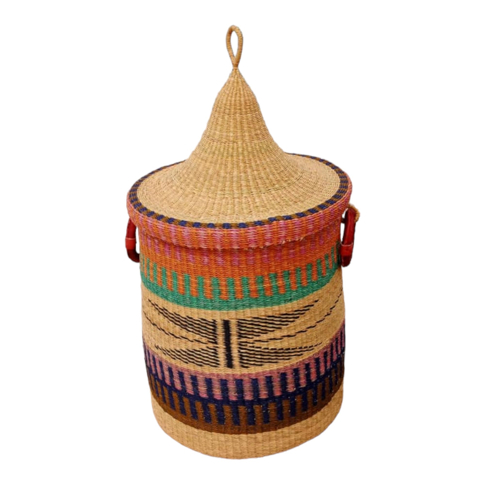Handwoven Storage Basket with Lid, Flexible Woven Basket for Home Organization, Laundry Hamper, Rattan African Laundry Basket, Toy Basket (Medium)