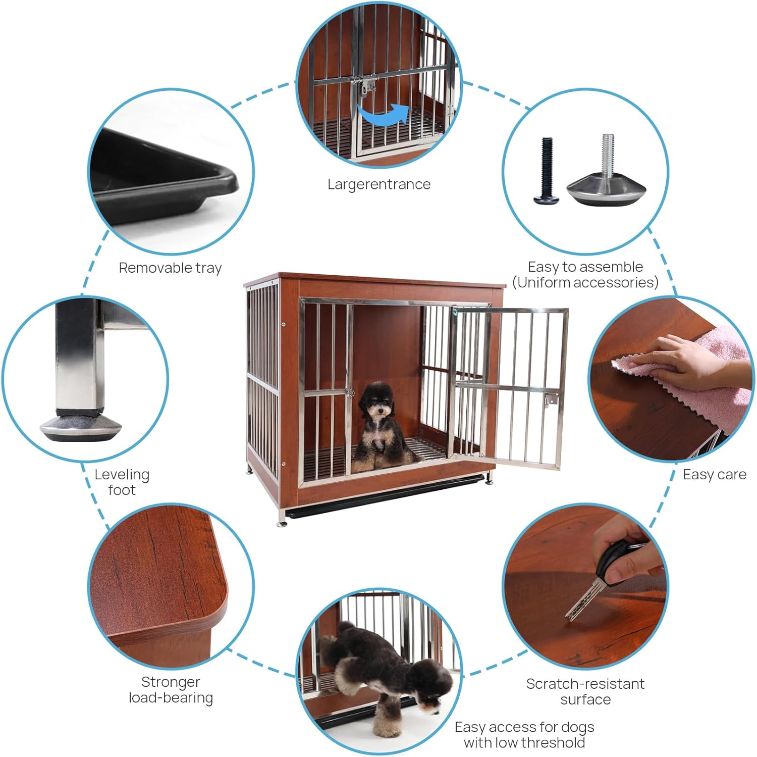 Dog Crate Furniture for Small Medium Dogs, Wooden Dog cage, Heavy Duty, Indoor Dog kennels, 37.8 x 26 x 33 Inches