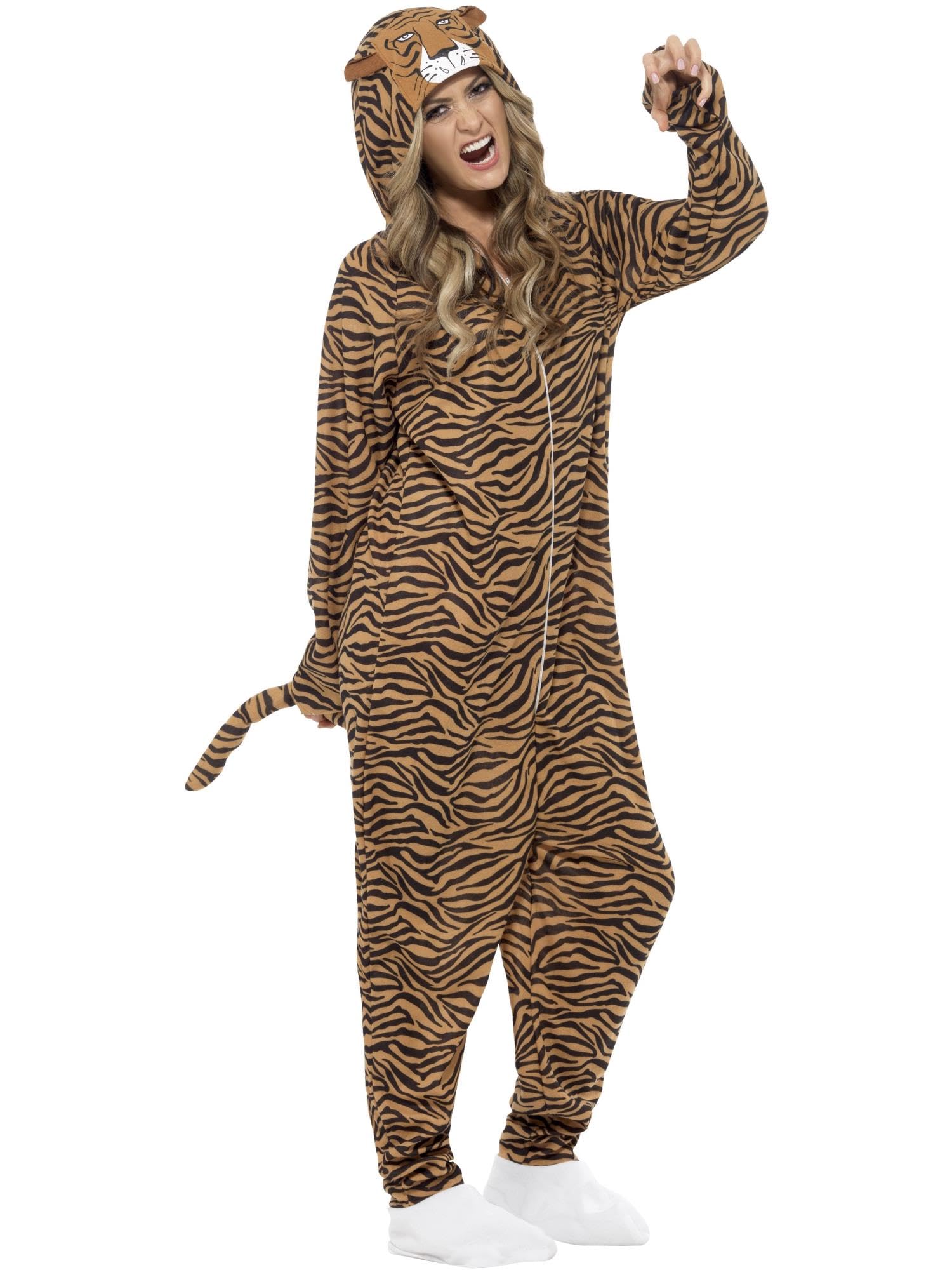 Smiffys Tiger Costume, Brown with Hooded All in One, Party Animals Fancy Dress, Animal Dress Up Costumes