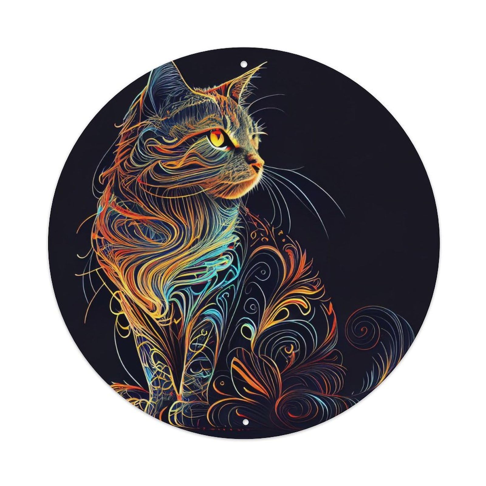 Animal Poster Neon Cat Vintage Metal Tin Sign Plaque Wall Decor for Cafe, Club, Garden Round Metal Poster 8x8Inch