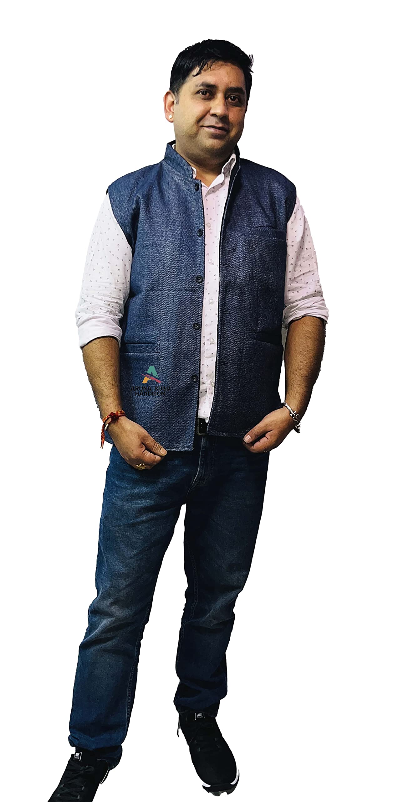 Men's Woolen KULLU Patti Tweed Bandhgala Nehru Jacket Waistcoat blue color (40)-image-19