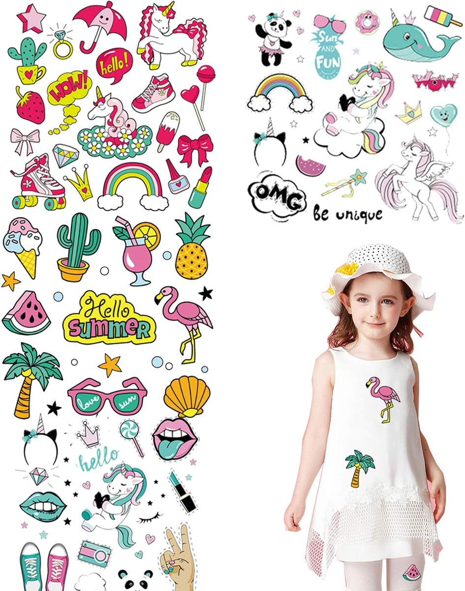 Kids Iron on Patches Appliques Stickers Summer Travel Series Cartoon Heat Transfer Stickers for Clothing, Jeans, Bag, Shoes,T-Shirt with A-Level Washable DIY 4PCS 60+ Patterns