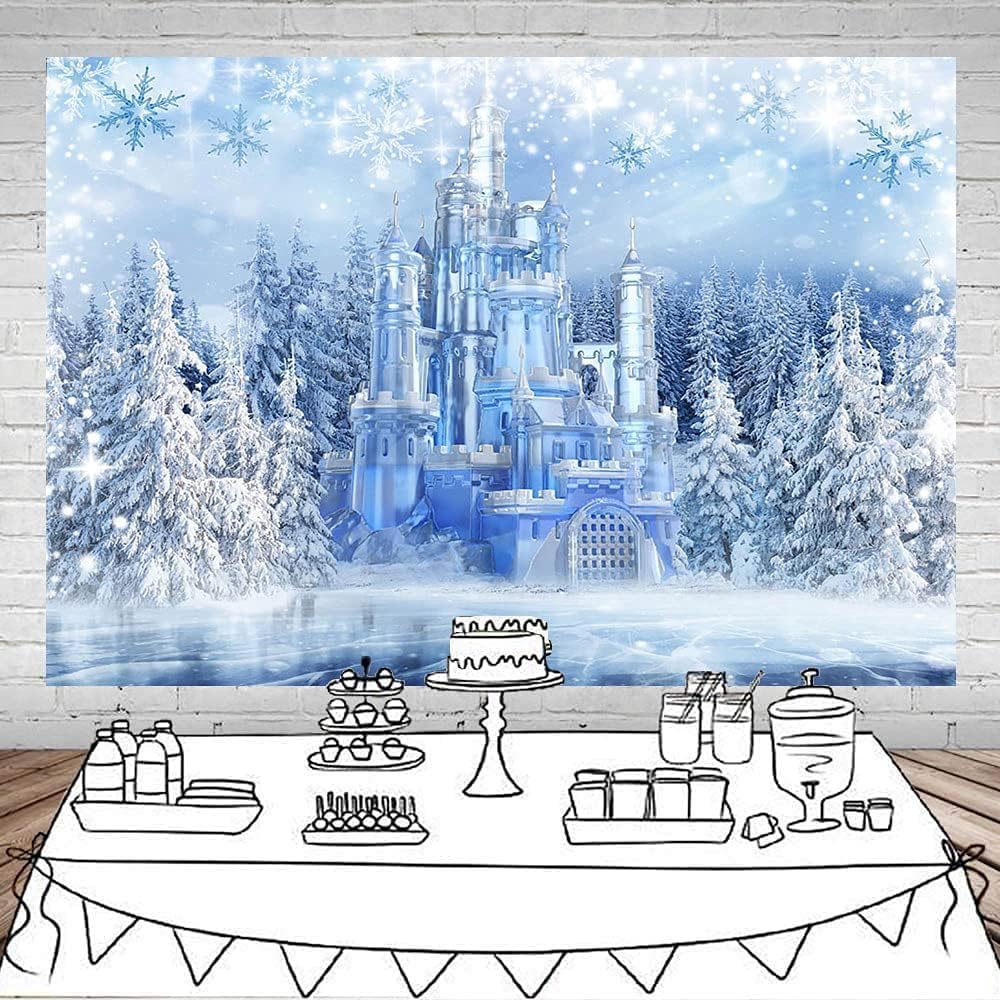 Mocsicka Christmas Winter Backdrop Crystal Pendant Ice and Snow White World Photography Background for Kids Photo Studio Props Princess Fairy Tale Xmas Eve Background (10x8ft)