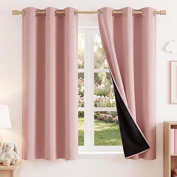 NICETOWN 100% Blackout Pink Nursery Curtains for Girls 63 inches Length | Grommet Top Living Room Thermal Insulated Blackout Window Drapes for Baby Room Kids Bedroom 2 Panels Set, 42" W x 63" L