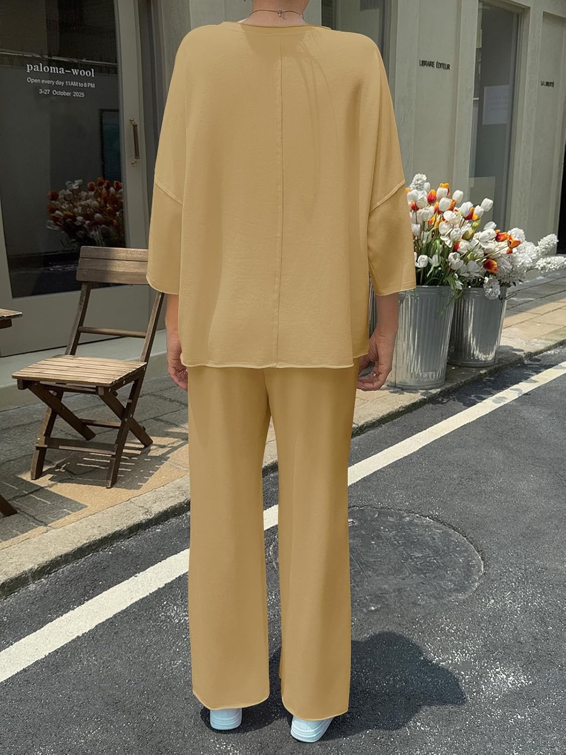 Fisoew Womens 2 Piece Lounge Sets Casual 3/4 Sleeve Tunic Tops Loose Wide Leg Pants Tracksuit Fall Travel Outfits - Image 4