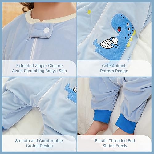 Miniatura 4 de MICHLEY Saco de dormir sin mangas con cremallera para bebé, saco de dormir para otoño e invierno, mantas de poliéster para niños pequeños,