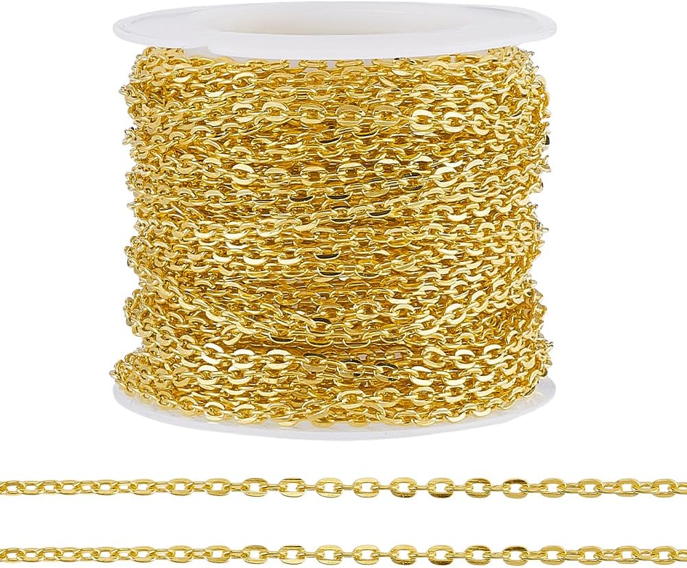 PH PandaHall 33ft Golden Iron Necklace Chains 2.2mm Cross Link Flat O-Shaped Cable Chain for DIY Jewelry Making Bracelets Necklaces