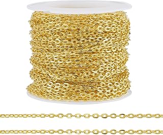 PH PandaHall 33ft Golden Iron Necklace Chains 2.2mm Cross Link Flat O-Shaped Cable Chain for DIY Jewelry Making Bracelets Necklaces