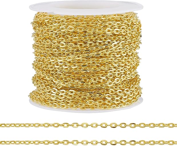 PH PandaHall PH PandaHall 33 ft Necklace Chains 2.2mm Golden Iron Cross Chains Link Flat O-Shaped Cable Chains Craft Jewelry Chain for DIY Necklace Bracelet Jewelry Making Valentine, 3x2.2x0.6mm