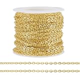 PH PandaHall 33 ft Necklace Chains 2.2mm Golden Iron Cross Chains Link Flat O-Shaped Cable Chains Craft Jewelry Chain for DIY Necklace Bracelet Jewelry Making Valentine, 3x2.2x0.6mm
