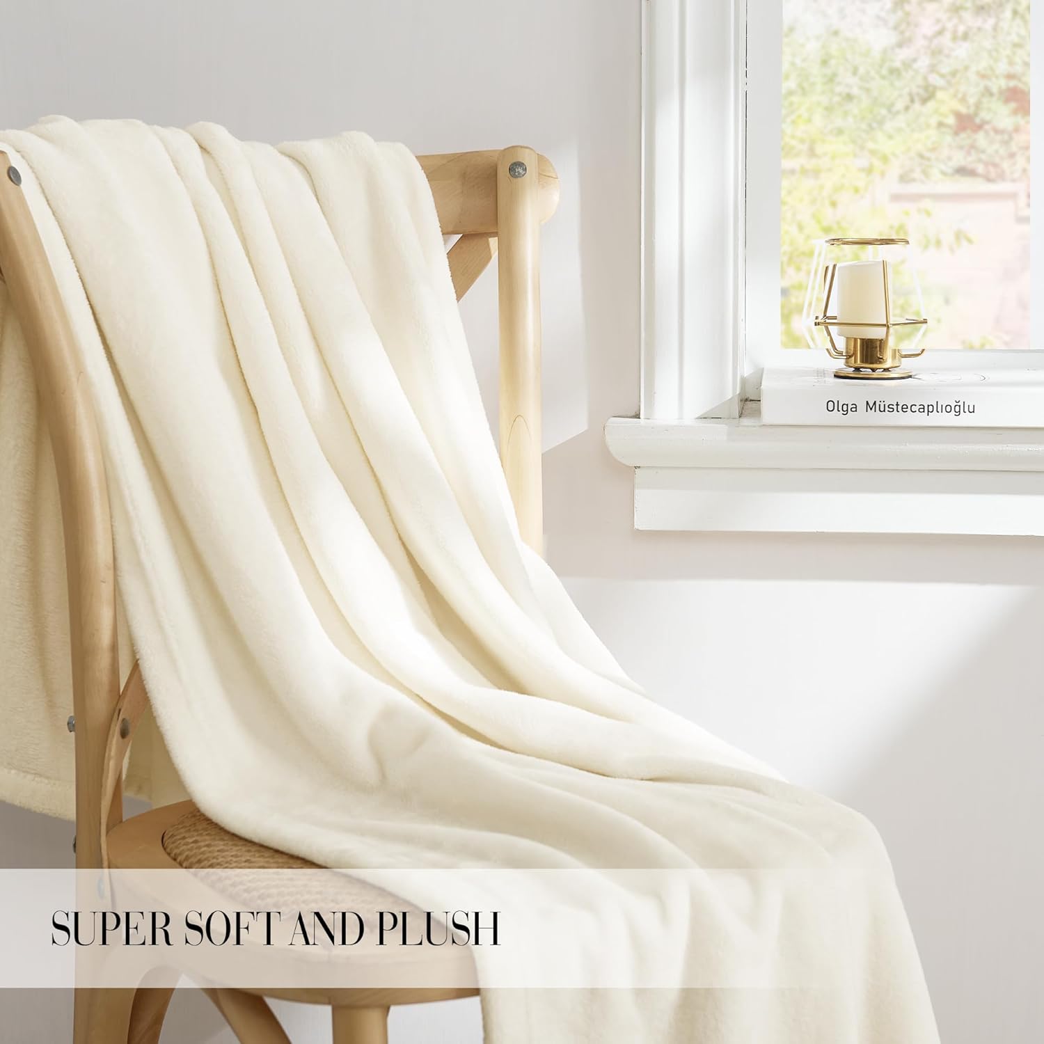 RYB HOME White Fleece Blanket for Couch, Twin Size Premium Velvet Blanket for Couch Sofa Bed Pefert Throw for Traveling Camping Napping, Cream, W60 x L80 inch