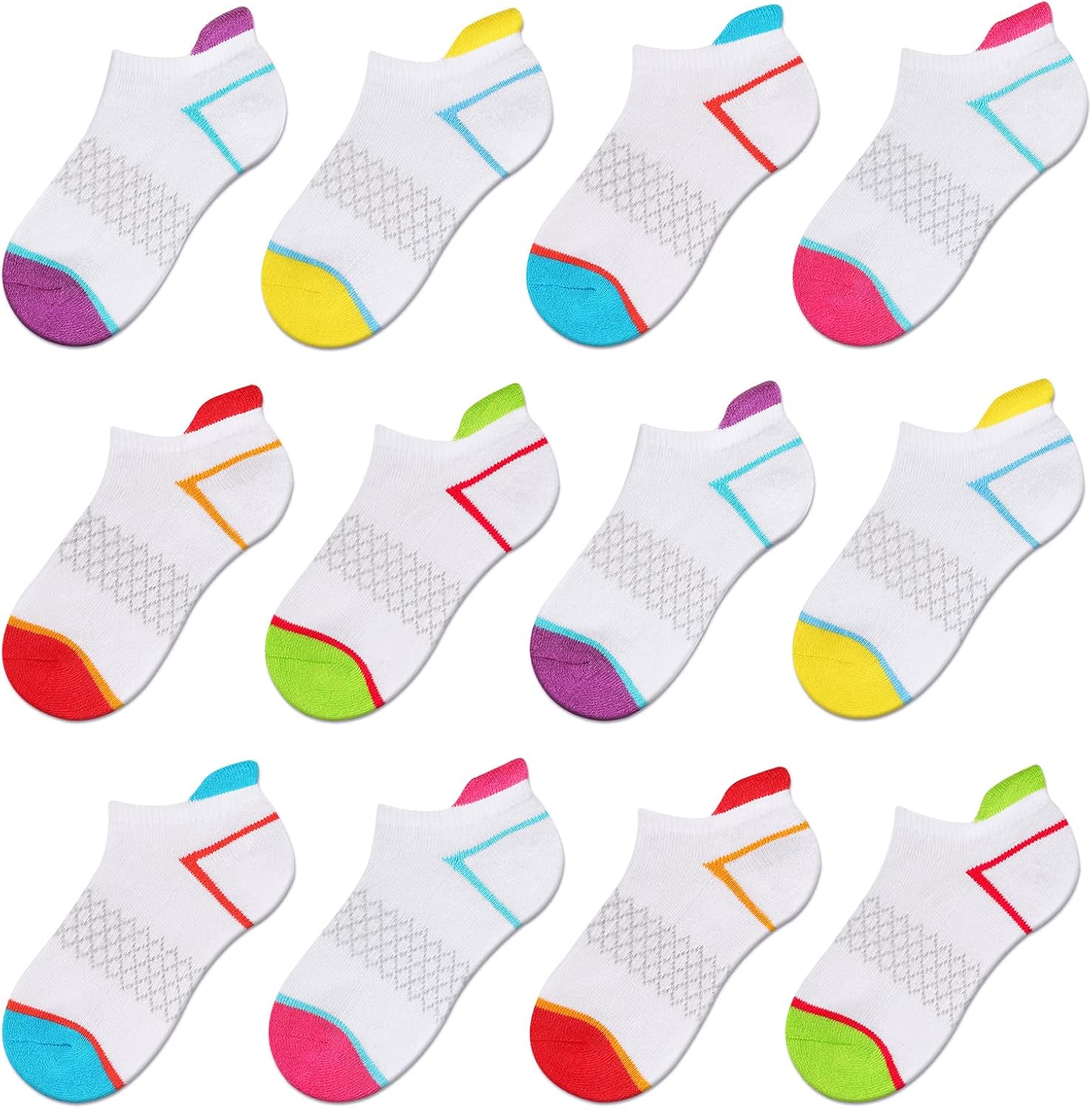 Comfoex 12 Pairs Girls Socks Ankle Athletic Socks Cotton Sports Socks With Cushioned Sole For Big Little Kids - Image 7