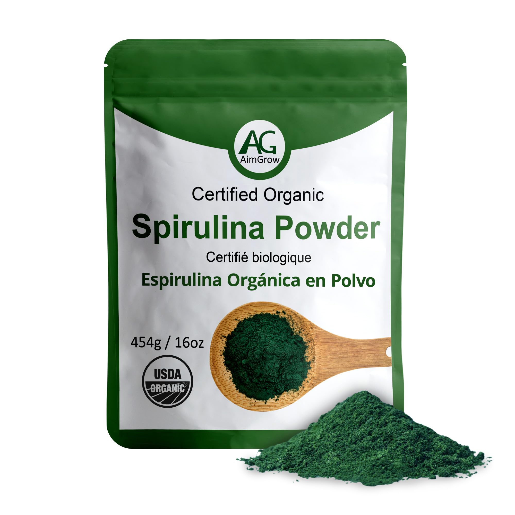 Organic Spirulina Powder, Protein-Rich Spirulina for Eye, Skin, and Immune Health, Canada Organic, Non-GMO and Gluten-Free, 454 Grams