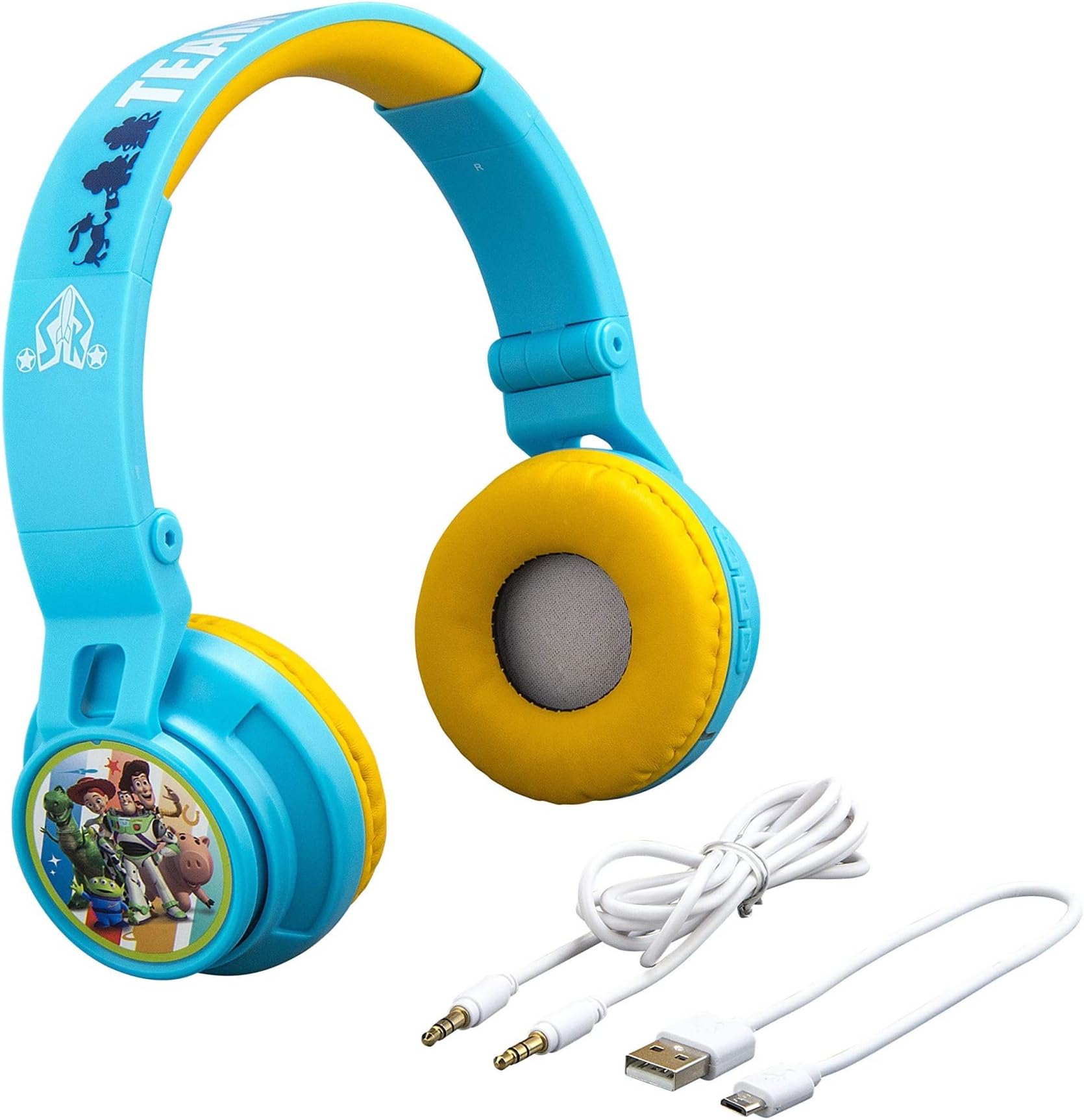 eKids Toy Story 4 Kids Bluetooth Headphones, Wireless Headphones with Microphone Includes Aux Cord, Volume Reduced Kids Foldable Headphones for School, Home, or Travel