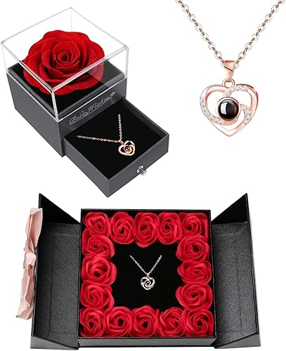 Regalos de rosas para mamá para el día de la madre, regalos de cumpleaños para mujer, regalos de rosas de hija e hijo, caja de regalo de rosa roja