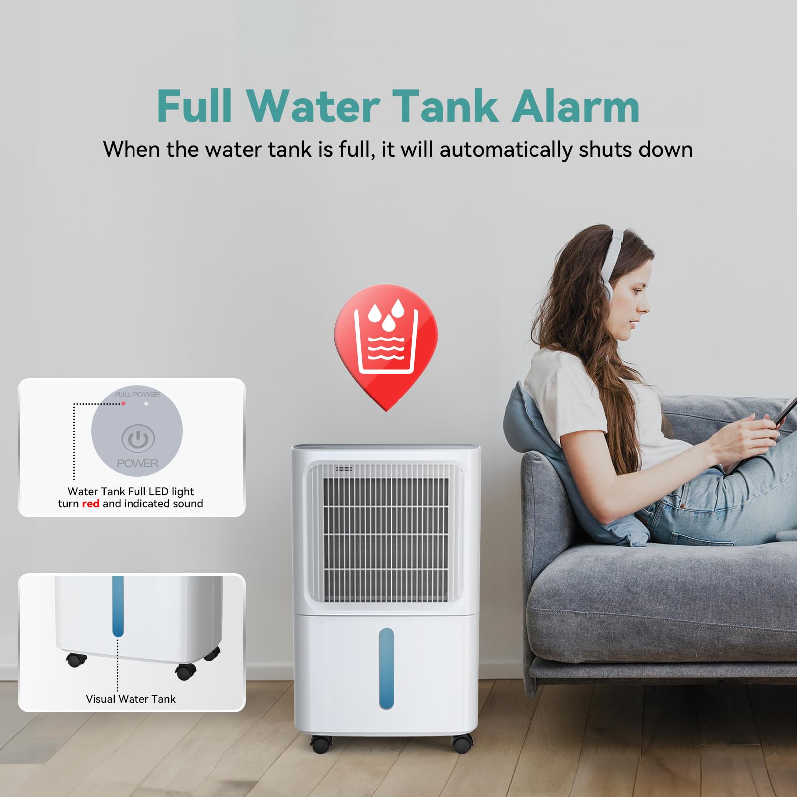 LEENON Deumidificatore Casa Muffa 16L/24h, Elettrico Deumidificatore Portatile con 3 Modalità, Silenzioso, Riavvio Automatico, Asciugatura Biancheria, Drenaggio Continuo, Timer, per Casa Bagno