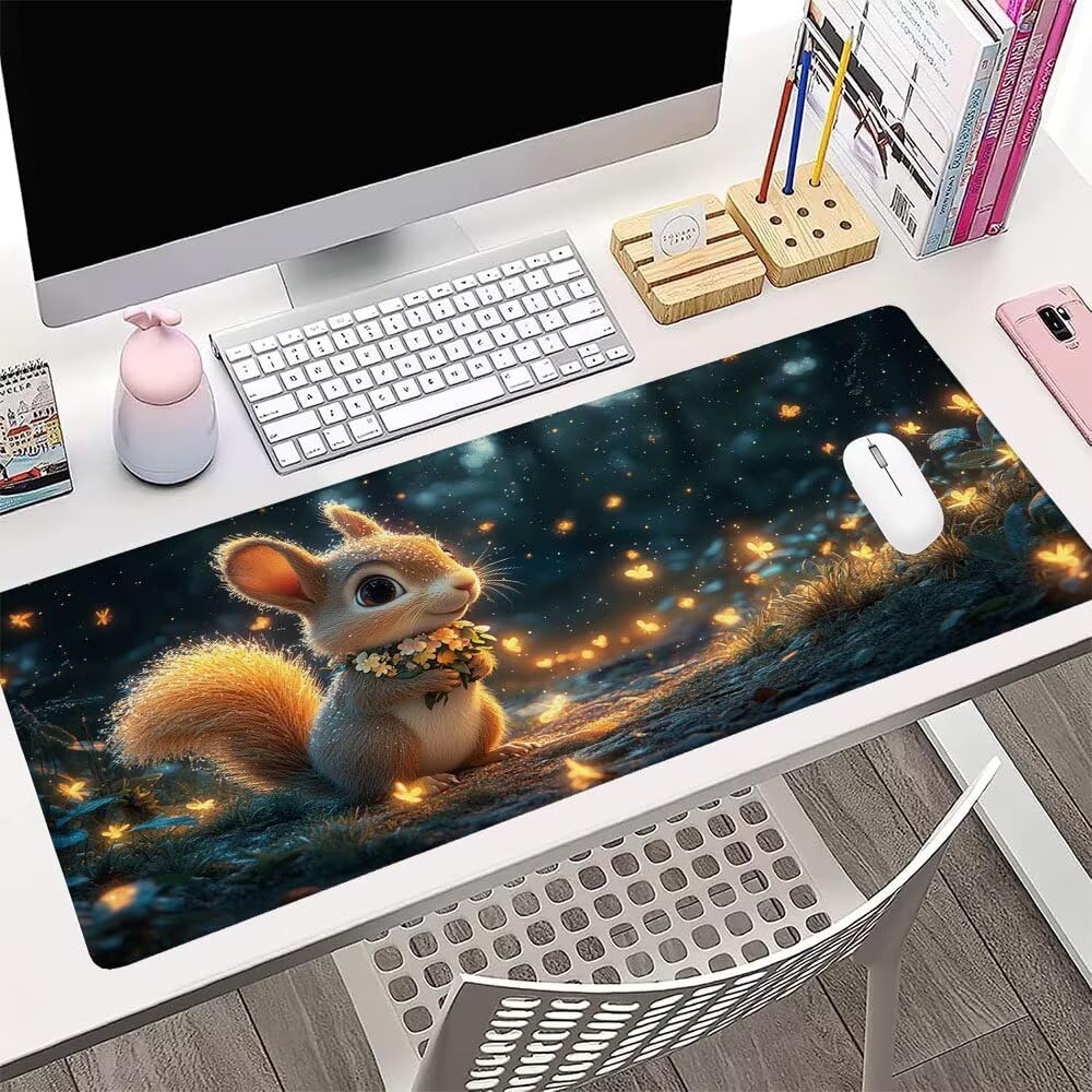 Alfombrilla de Mouse para Juegos, Giallo, XXL, Antideslizante, Impermeable, Diseño de Scoiattolo, Extendido, Grande, 1200x600x3mm, para PC, Laptop, Ufficio, Famiglia d-645