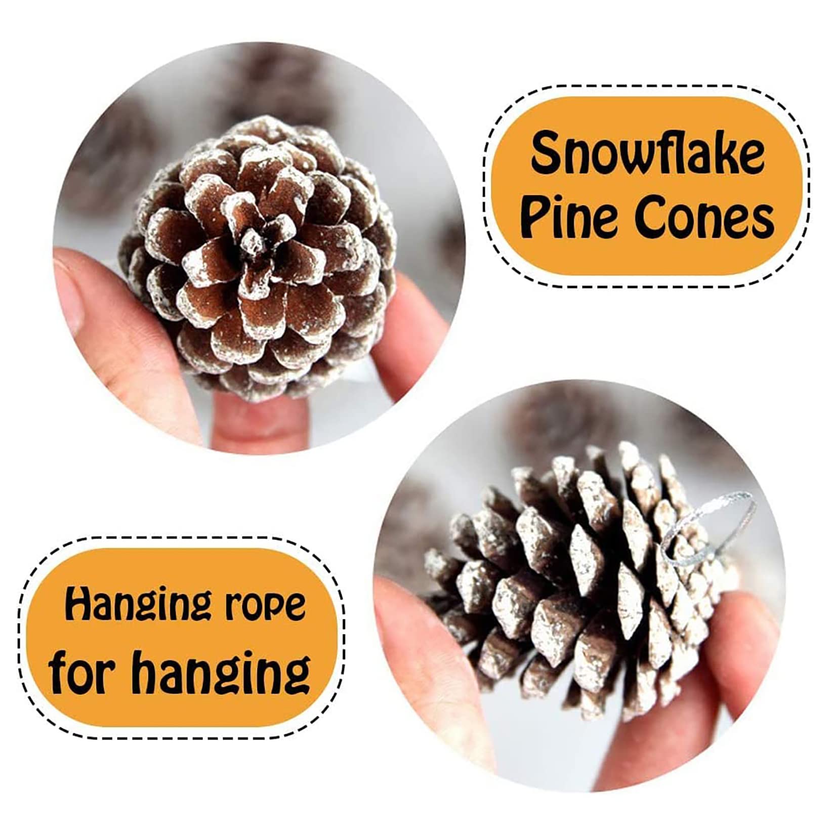 POTWPOT 20Pcs Snow Pine Cones Large Pine Cones with String for Craft Winter Holiday Hanging Ornament Home Decorations (5-6cm) - Image 2