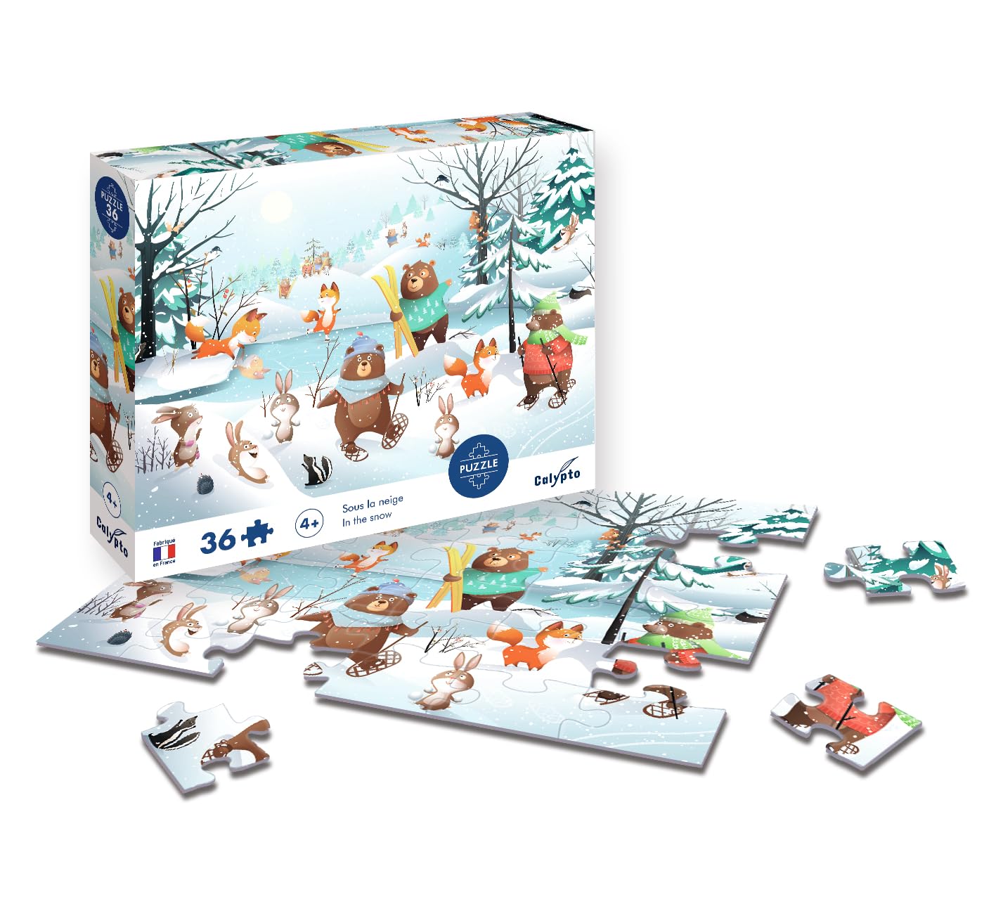 Sentosphère – Puzzle – 36 pièces – sous la Neige – Illustration de Marina Popmarleo – Un Puzzle Hivernal à Assembler – Coffret créatif pour Enfants dès 4 Ans – 7608, Multicouleurs