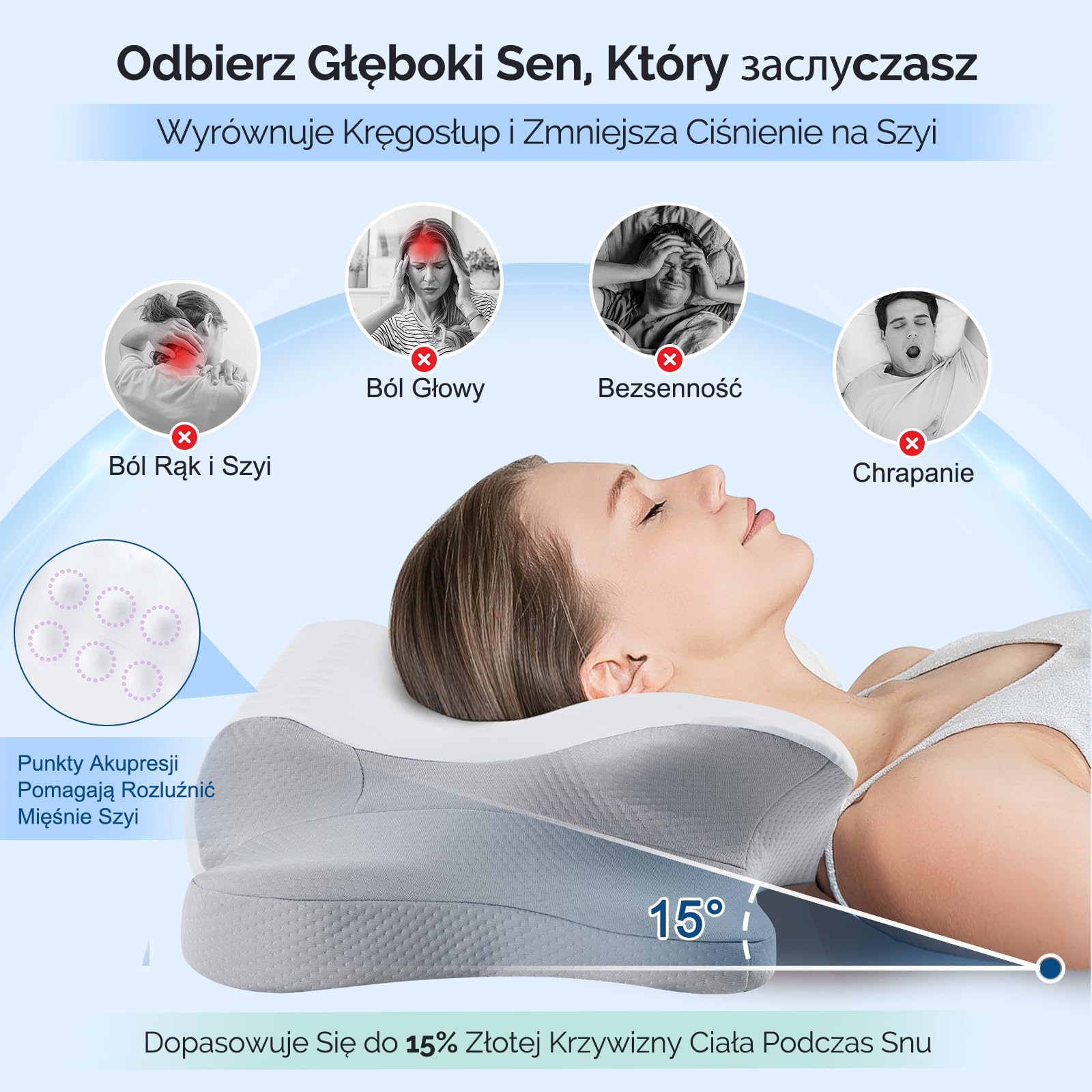 Poduszka Ortopedyczna FAIORD Memory Foam - Ergonomiczna Poduszka Podpierająca Kark dla Osób Śpiących na Plecach, Boku i Brzuchu