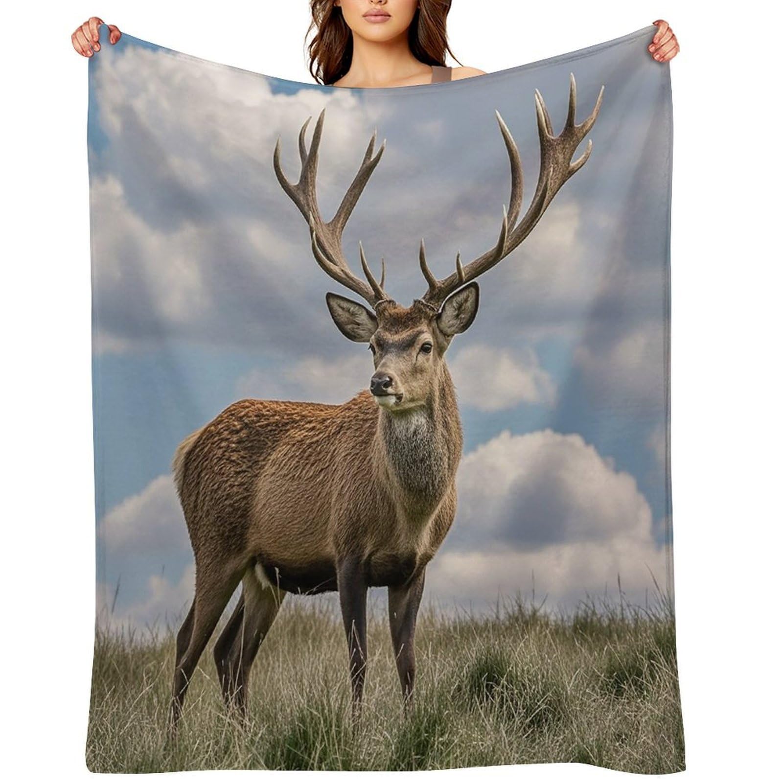 Flannel Elk Throw Blanket for Couch Super Soft Fuzzy Cozy Flannel Blankets No Shed No Pilling FAnti-Static Winter Bed Blanket Decorative and Giftable Blankets