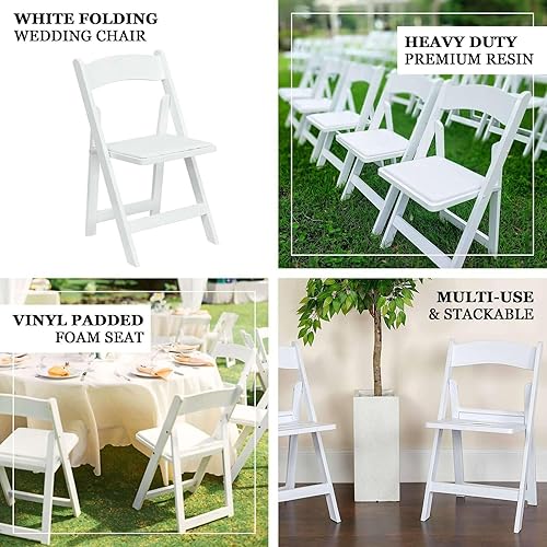 Miniatura 4 de Efavormart - Juego de 1 silla plegable blanca con asiento acolchado de vinilo, silla de boda para interiores y exteriores, portátil y plegable