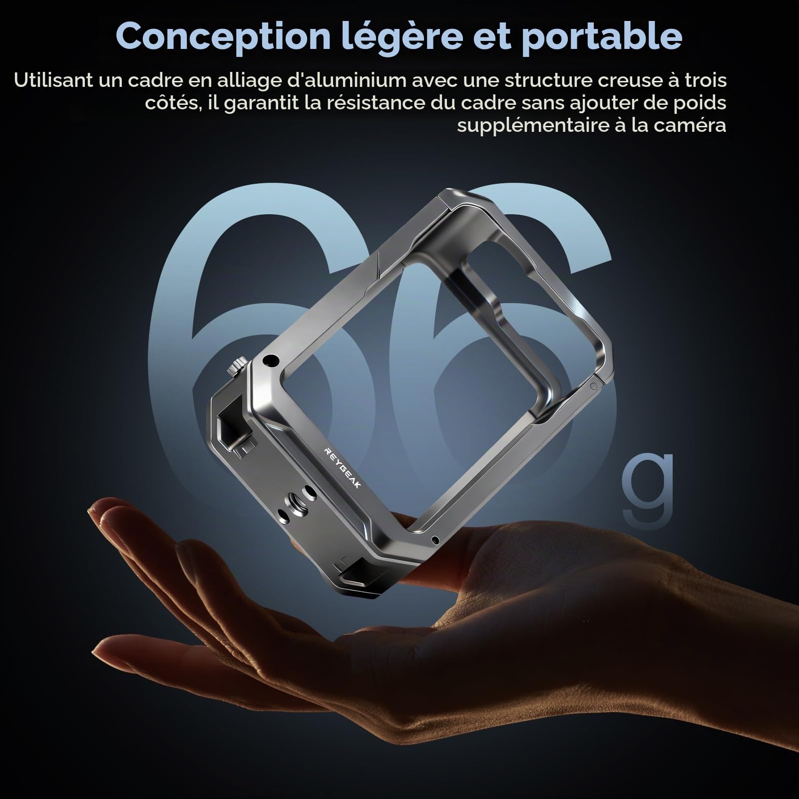 Reygeak Cage en métal ultra légère pour DJI Osmo Action 6, cadre aluminium avec vis 1/4", chaussure froide, support adaptateur dégagement rapide double griffes