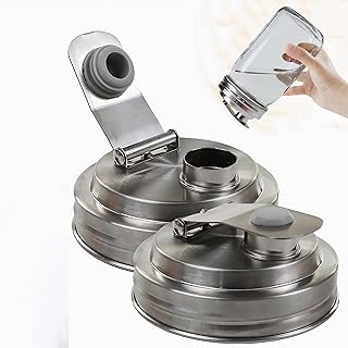 Stainless Steel Wide Mouth Mason Jar, Reusable Mason Jar Lids, Stainless Steel Pour Spout Lid, Shaker Cup Lids - Leak Proof Seal, Drinking Salad Dressing & Food Storing (2)