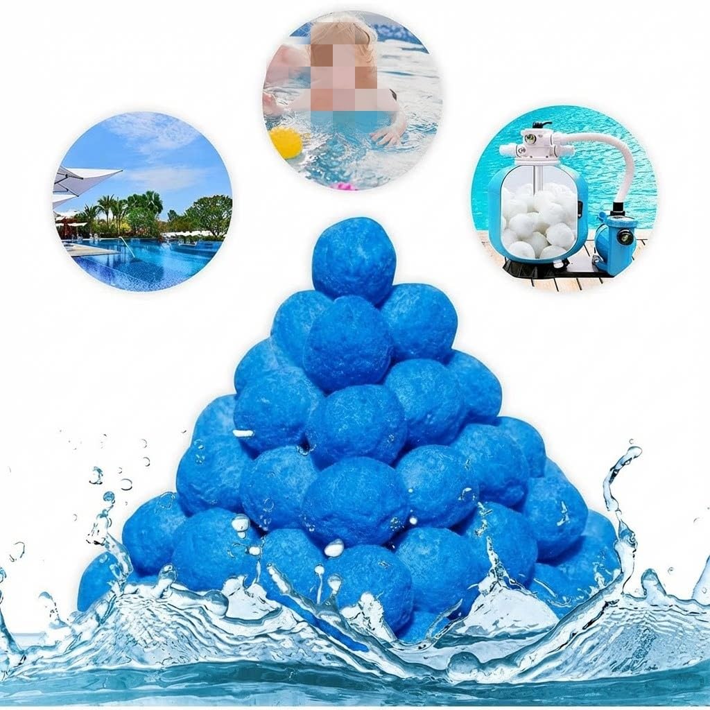 EasyByMall Balles filtrantes de piscine, 100 % fibre de polyester, ultrafiltration 3-5, lavables en machine et légères pour tous les filtres à sable de piscine