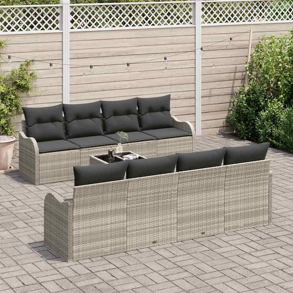 Ensemble Canapés Jardin Polyratan Gris Claire 6 Pièces avec Table Verre