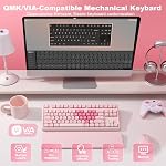 YUNZII B87 Mécanique sans fil QMK/VIA Logiciel personnalisé de jeu clavier, Gasket RGB Clavier avec Mignon MOA Casquettes,Reste de poignet,BT5.0/2.4G/USB-C NKRO pour Win/Mac (Pink, crème de cacao) V2 Interrupteur)